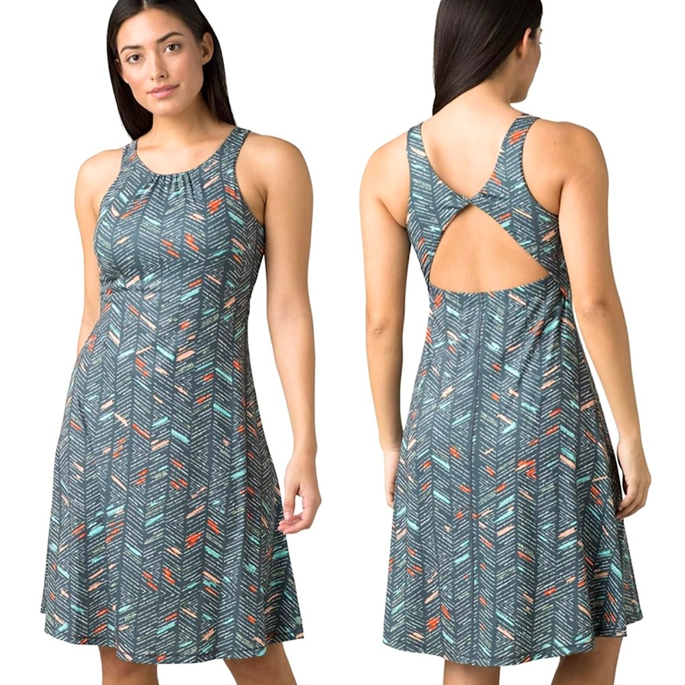NWT Prana Skypath Built-In Bra Chalkboard Sketch Dress | XS